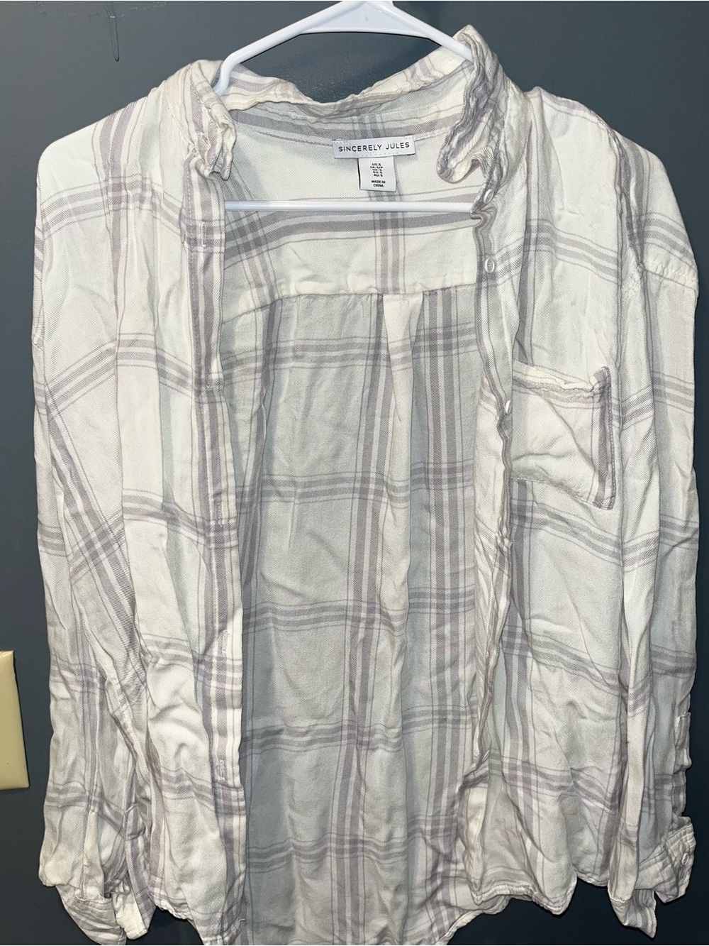 Gray and White Button Button Up Shirt / Flannel